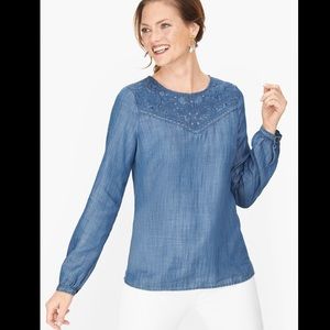 TALBOTS Embroidered Denim Top S